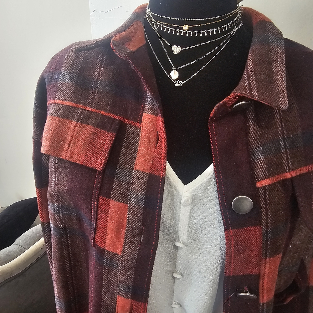 Chic Plaid Utility Jacket - Red and Black